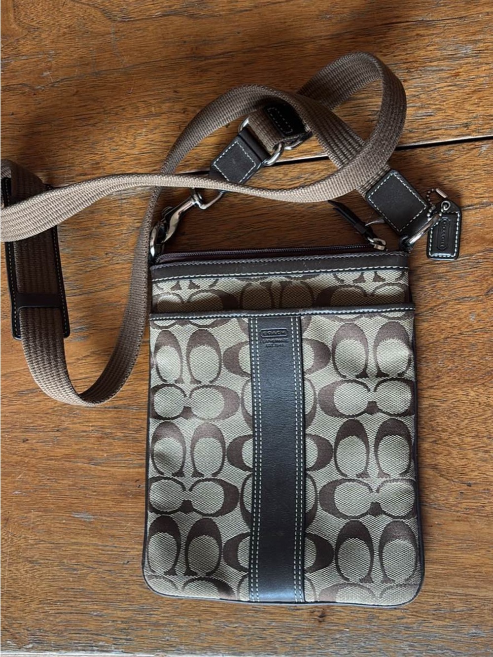 Coach Signature Crossbody in Brown and Tan
